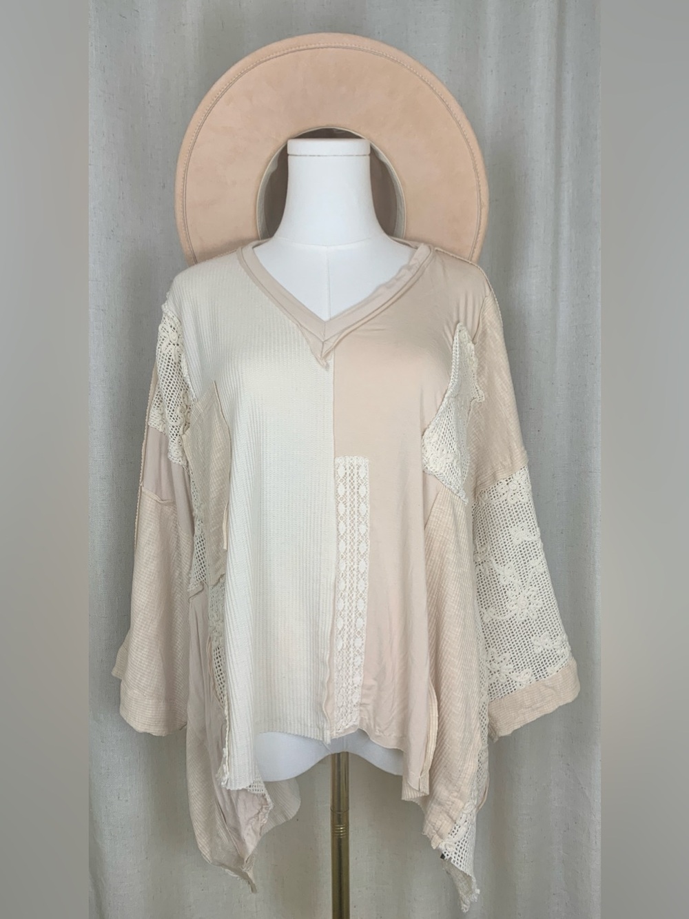 POL Cream Patchwork Lace Boho Tunic